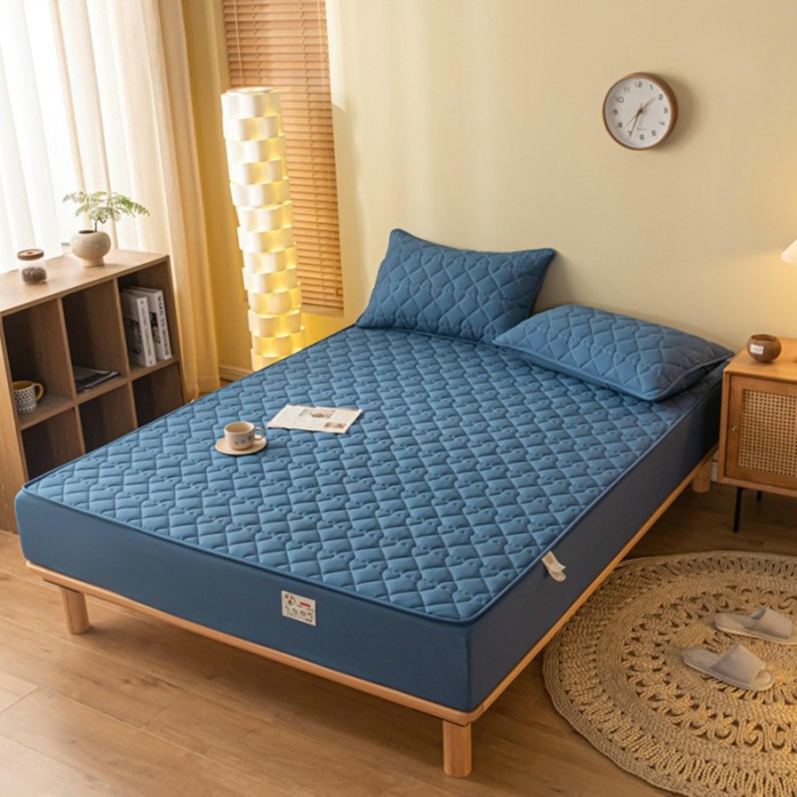 Epinki Drap 180x200 Housse, Bonnet 25cm, Bleu, Polyester, Drap Motif Coeur Couleur Unie Drap de Lit