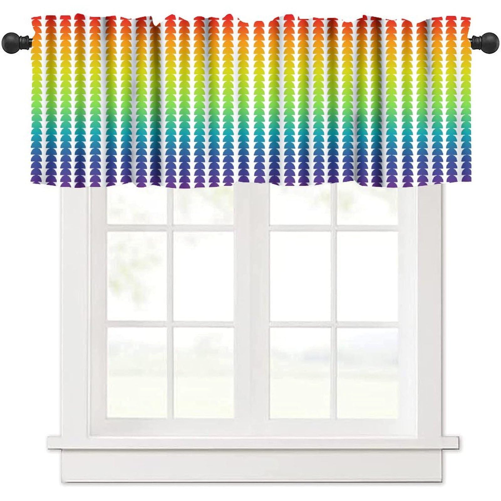 Mid-Century Rainbow Curtains Valance Vintage Boho Neutral Modern Art Abstract Geometric Window Curtain Valance for Farmhouse Girls Boys Bedroom Living Room 54x18inch