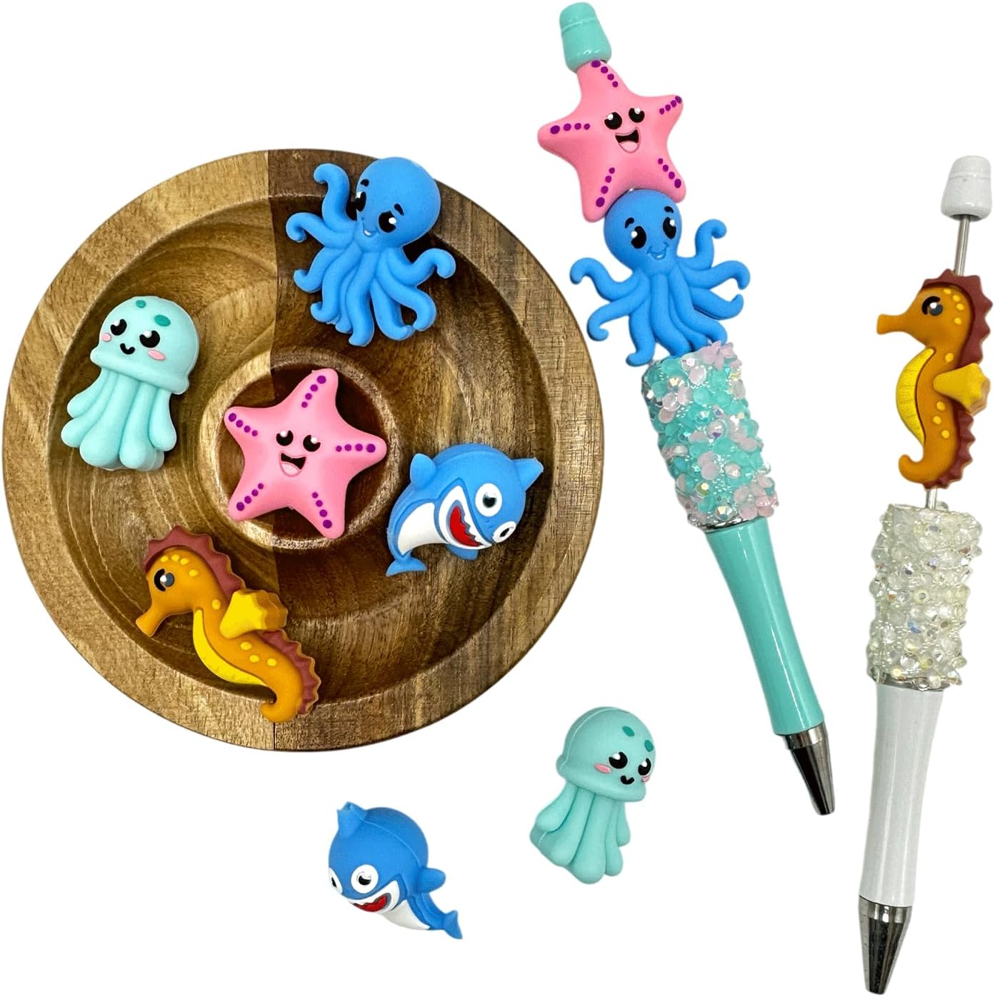 10PCS 3D Sea Creature Focal Silicone Beads, Seahorse Jellyfish Shark Silicone Focal Beads, Loose Bead Bulk for Beaded Pens Handmade Crafts Jewelry Necklace Bracelet Lanyard Keychain Making - Image 3