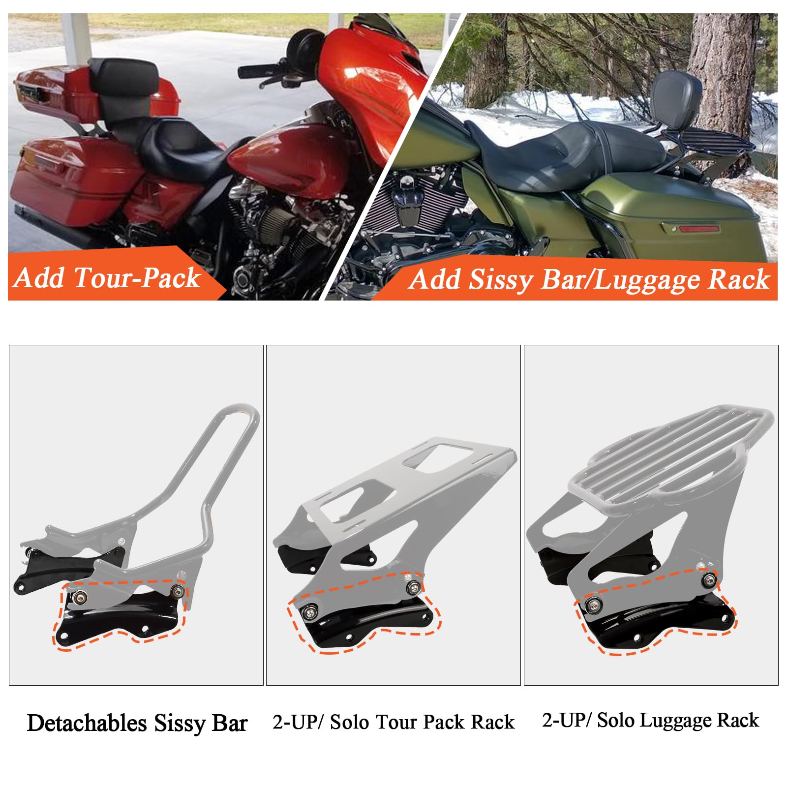 4 Punti Docking Hardware Kit per Harley Touring 2014-2026 CVO Street Glide Road Glide Road King Electra Glide Revival, Nero