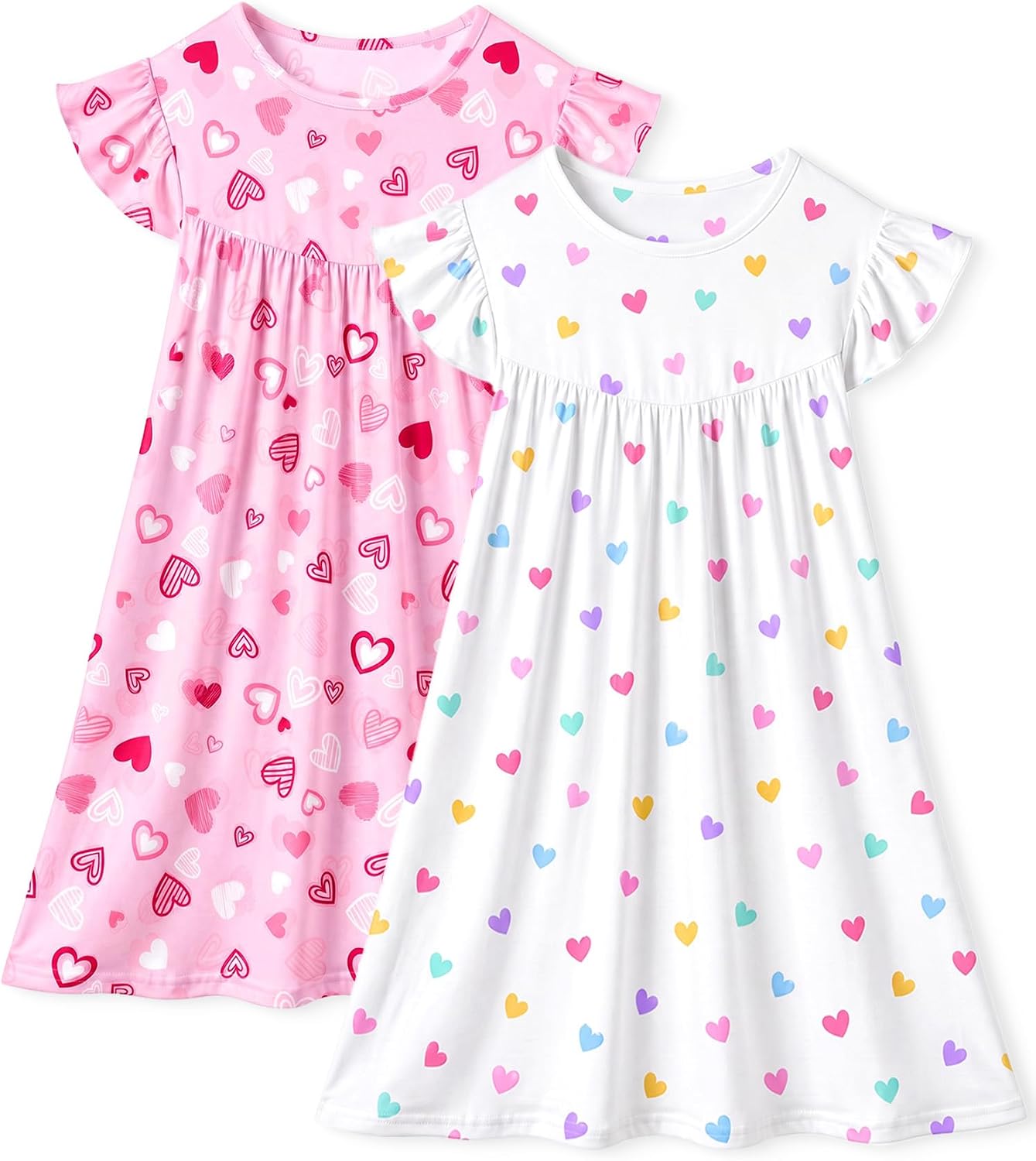 ICOSY Girls Nightgowns, Soft Pajama Dress for Toddler Girl 2-8Y, 2 PCS