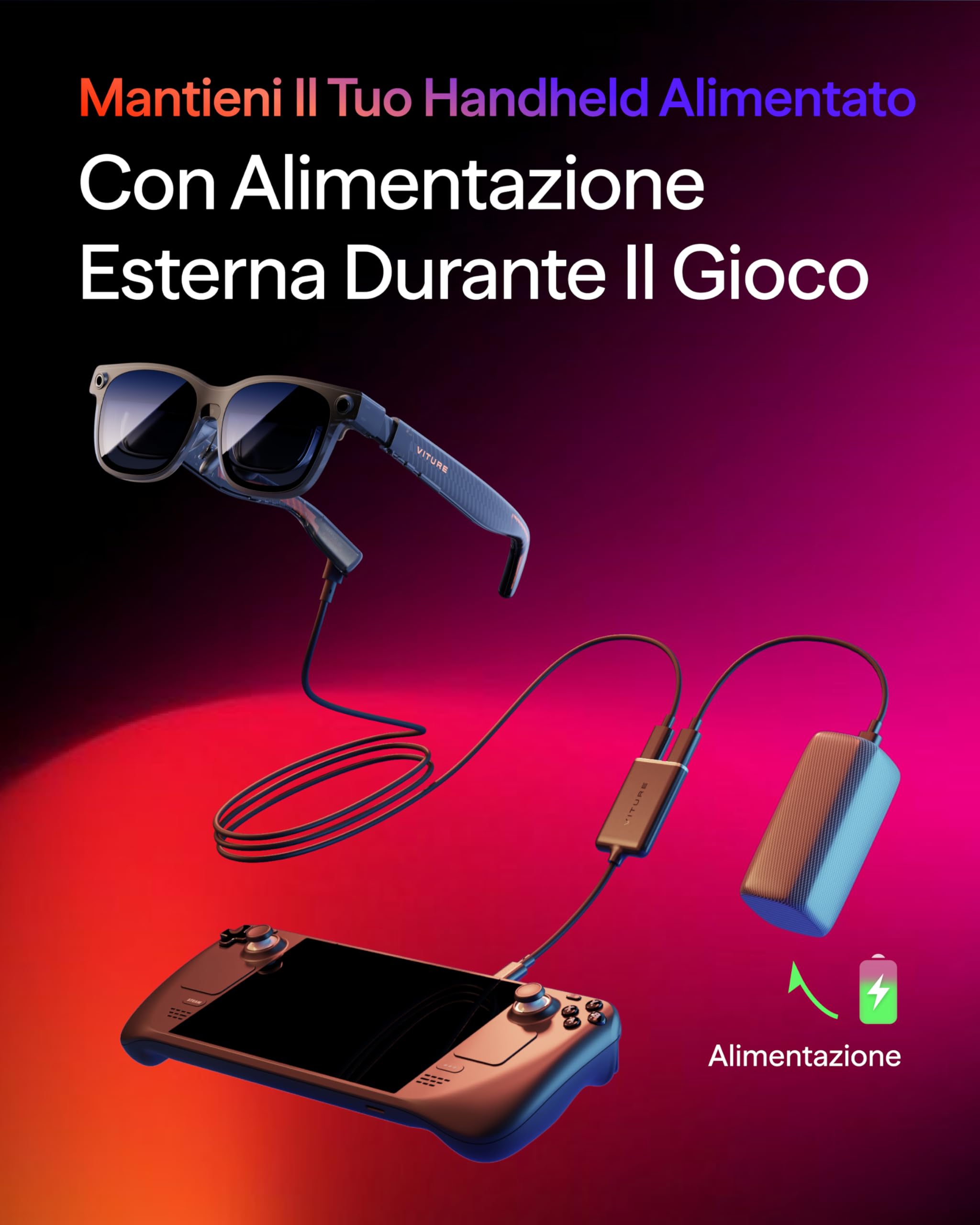 VITURE Adattatore da USB-C a occhiali e ricarica, ricarica e riproduzione, interruttore, Steam Deck