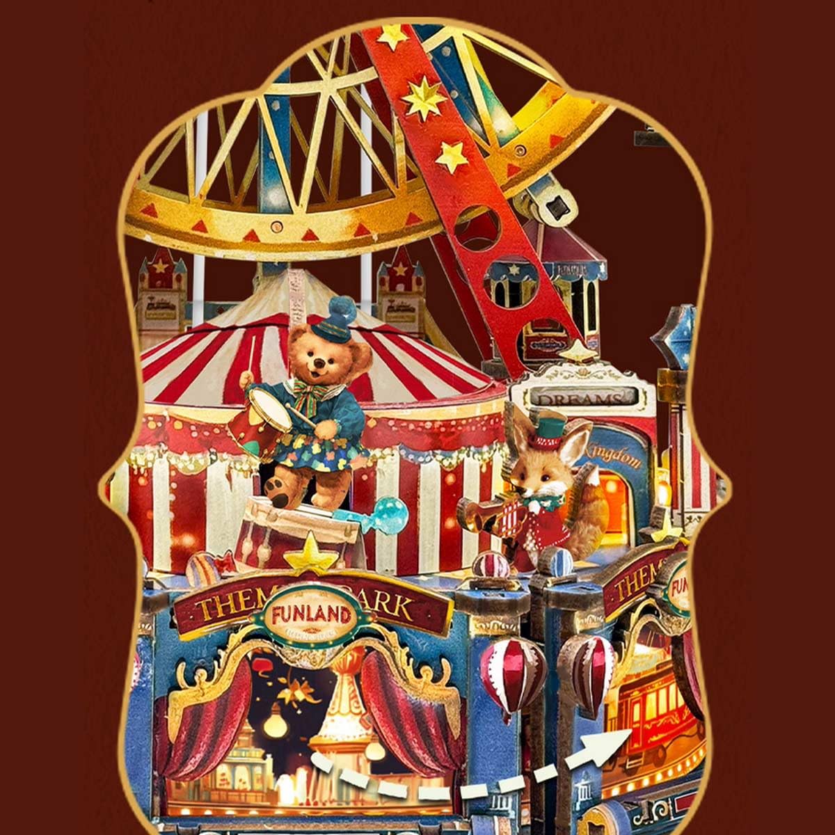 Drewniane puzzle 3D, obracający się wiek, diabelski młyn, drewniany zestaw modeli ze światłami, zestaw do samodzielnego wykonania, kolekcjonerska dekoracja biurka i kreatywny prezent dla entuzjastów