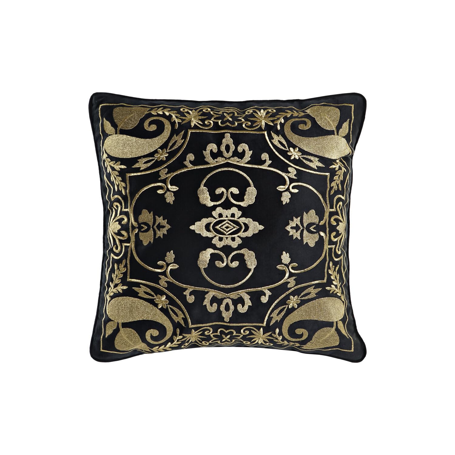 Coussin polyester 45x45 cm brodé noir salon canapé
