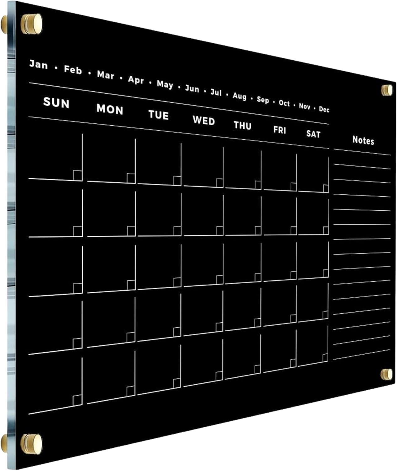Black Acrylic Dry Erase Board - Personalized Calendar 2026, Clear Plaque for Wall, Personalized Clear Wall Calendar, Writing Board with Standoffs