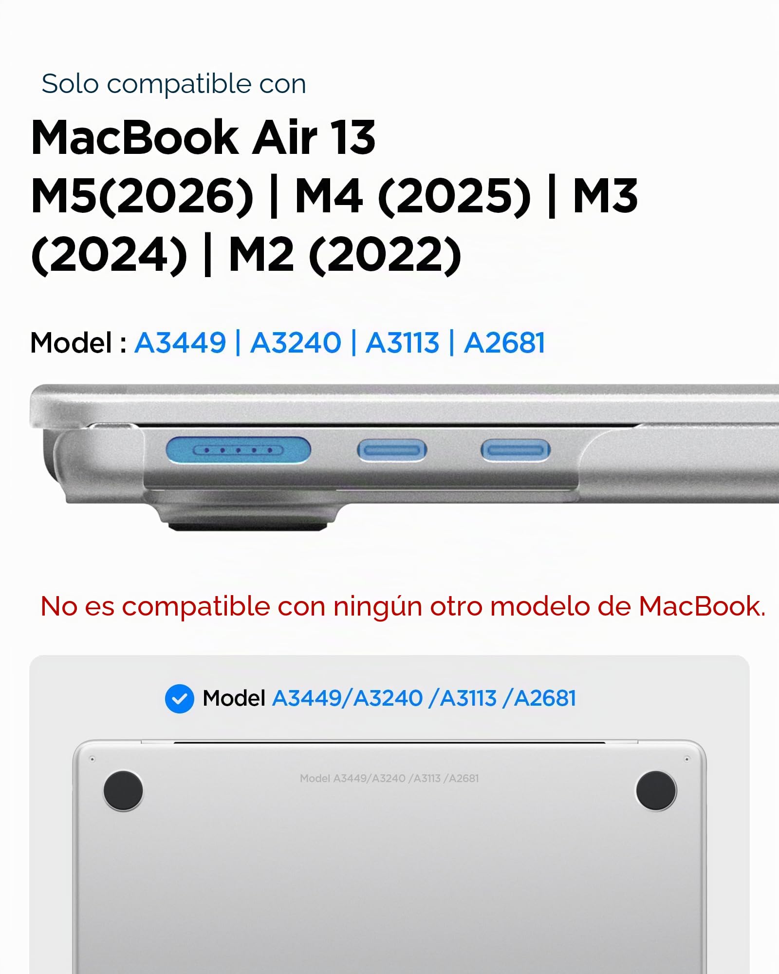Spigen Funda Air Skin Compatible con MacBook Air 13 Pulgadas 2026 M5 / 2025 M4 / 2024 M3 / 2023 M2 A2681, Funda rígida translúcida - Frost Clear