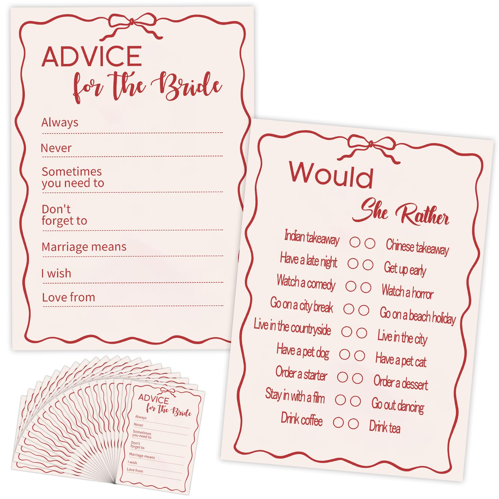 FIDWALL 20 A6 Double-Sided Hen Party Accessories,Hen Do Accessories,for 20 Players,Bridal Party Games,Bachelorette Party Games,Advice for Bride and Would She Rathe