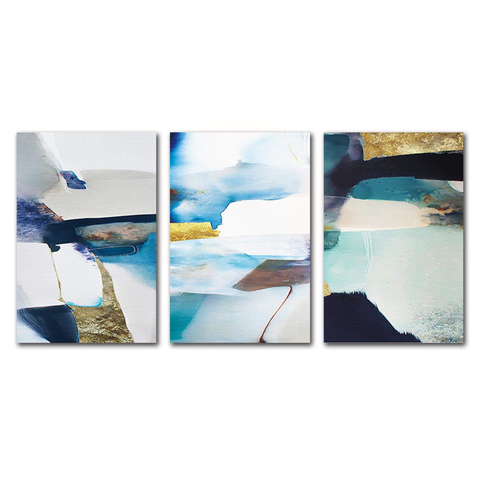 konkneleuh Modern Abstract Art Series Wall Painting Light Luxury Blue Gold Foil Color Block Stitching Home Canvas Printed Poster 60x80cm-3Pcs Frameless