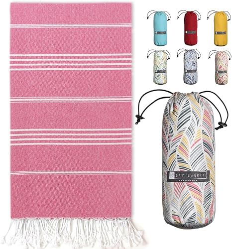 Vista 119 de BAY LAUREL - Toalla de playa turca con bolsa de viaje, grandes, de 39 x 71 pulgadas, de secado rápido, libre de arena y ligera Beige con bolsa roja