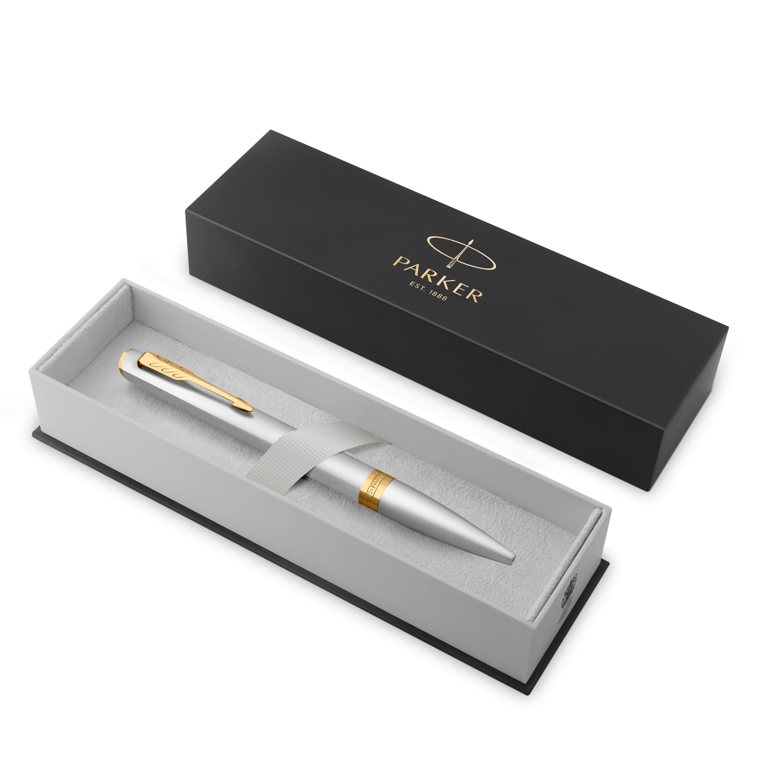 PARKER Meridian Penna a sfera | Lacca cromata con rifiniture dorate | Punta media | Penna da scrittura e Materiali per Cancelleria | Inchiostro blu | Confezione regalo di lusso