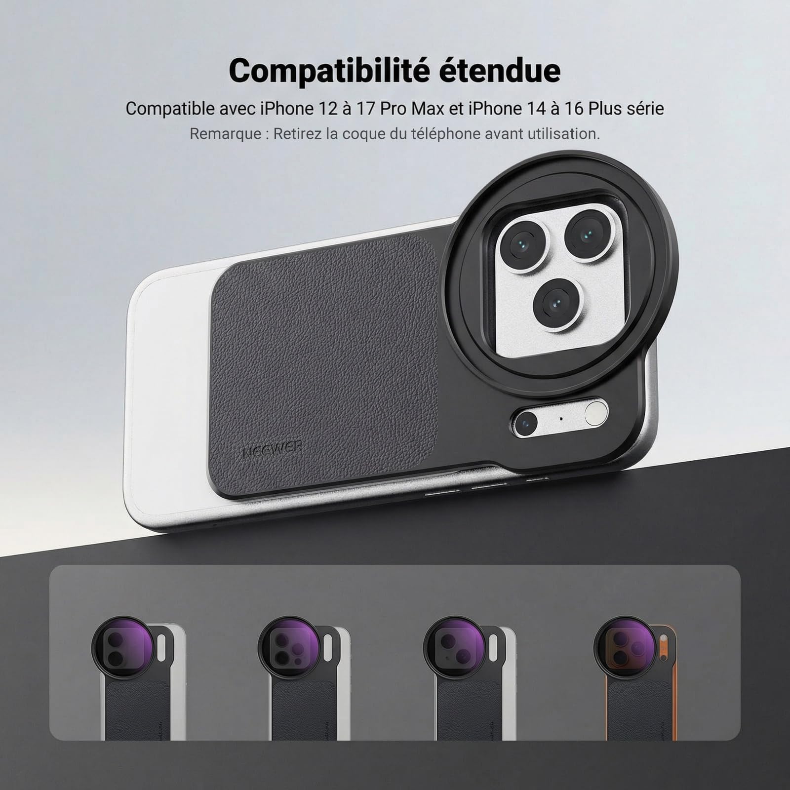 NEEWER 6,9" Adaptateur de Filtre magnétique pour Objectif téléphone avec Filtre à densité Neutre Variable de 67mm (ND 2-32), Compatible avec iPhone 12/13/14/15/16/17 Pro Max&14/15/16 Plus (MagSafe)