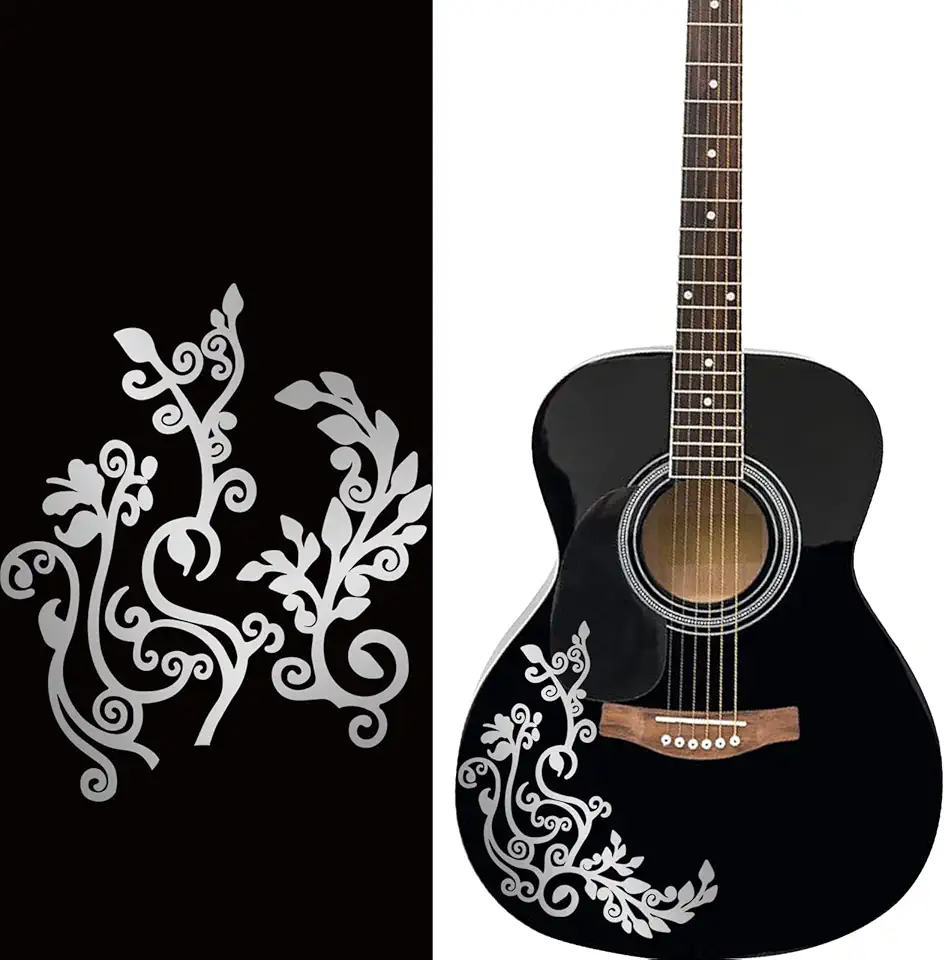 PLIGREAT Pacote com 2 adesivos de placa de proteção de guitarra de videira de flor de prata removíveis, presentes DIY para bandas, baixo, guitarras acústicas, tocadores, instrumentos de corda