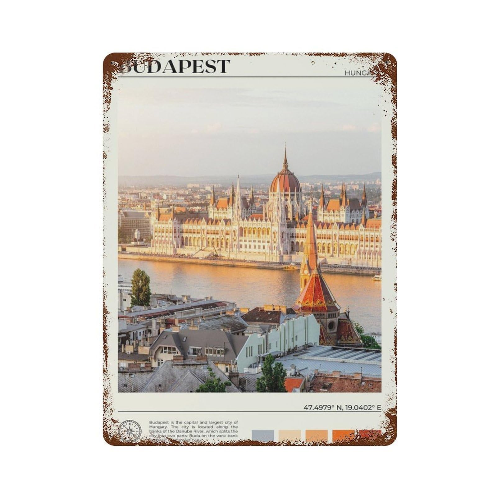 xiaoxiaoshen Real Photo Budapest Decor Hungary Wall Decor Art Metal Tin Poster Modern Home Decor Art Home Bar Shop Decorations Vintage Sign 40x30cm