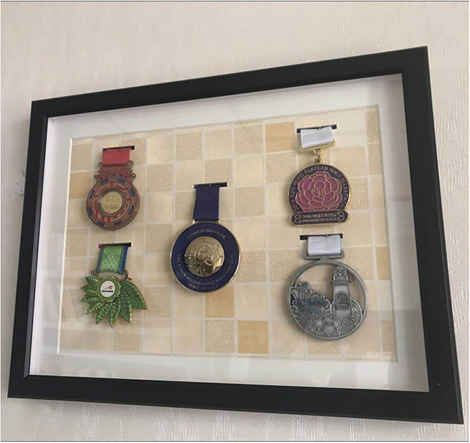 フォトフレーム、額縁、壁フレーム、OVBBESSメダルディスプレイフレームシャドウボックスフレームフォトフレームメダルホルダーランナ