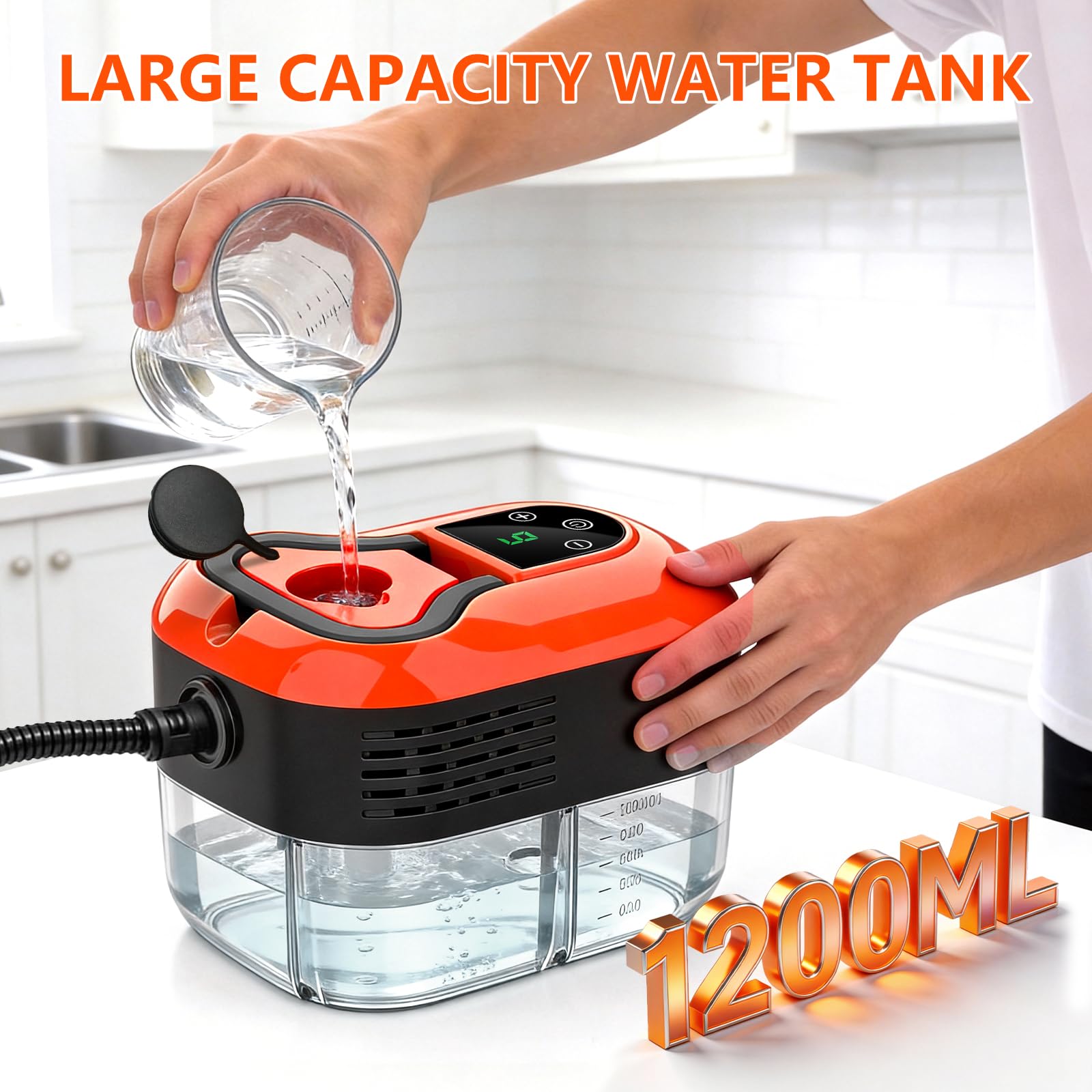 Dampfreiniger für Zuhause, 6-stufig verstellbarer tragbarer Dampfgarer zur Reinigung mit 1200 ml großem Tank, 15 Sekunden Aufheizung & 6 Zubehörteile, Handdampfreiniger für Autopflege, Fliesen, Fett