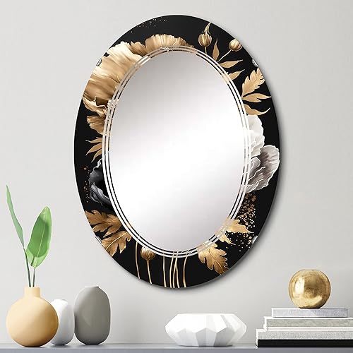 Miniatura 10 de DesignQ Ramo floral gótico dorado I- Espejo de tocador, espejos de baño, espejos de pared para sala de estar, dormitorio, espejo ovalado - Grande 20