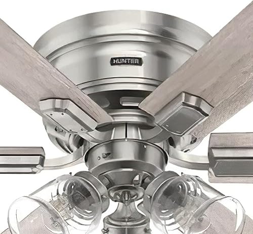 Miniatura 4 de Hunter Fan Ventilador de techo interior de perfil bajo con acabado de níquel cepillado de 52 pulgadas con kit de luz LED y cadena de tracción