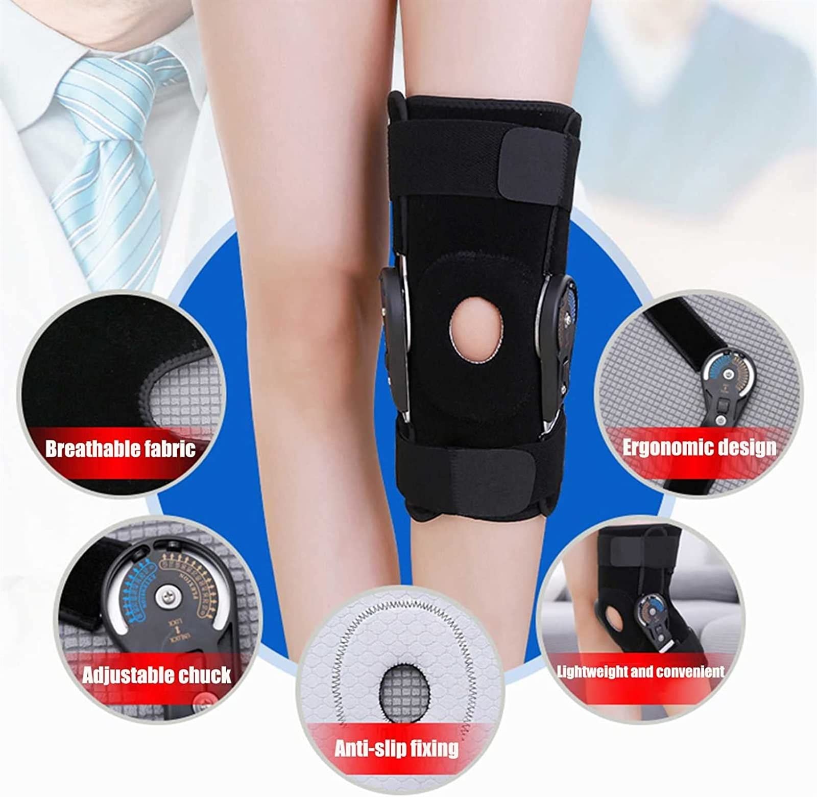 Stabilizator kolana na zawiasach na zawiasach stabilizator kolana zawias immobilizer kolana dla mężczyzn i kobiet samoregulujący stabilizator kolana jeden rozmiar pasuje do większości