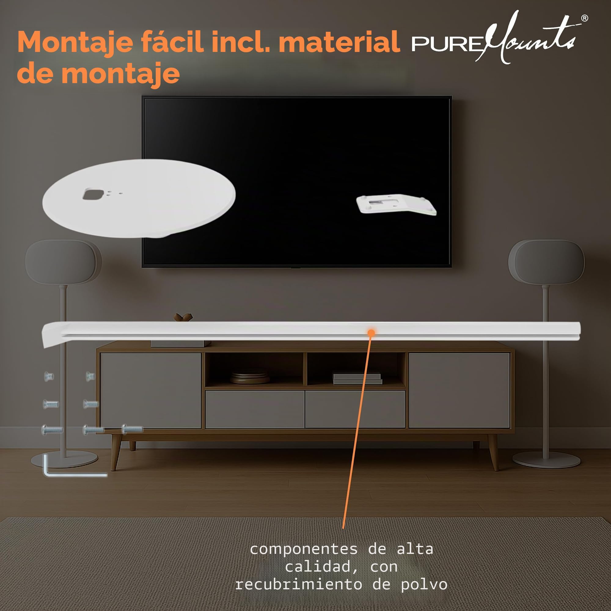 PureMounts Soporte para Altavoces Sonos Era 300, Soporte para Altavoces con gestión de Cables, Capacidad de Carga de 5 kg, Color Blanco
