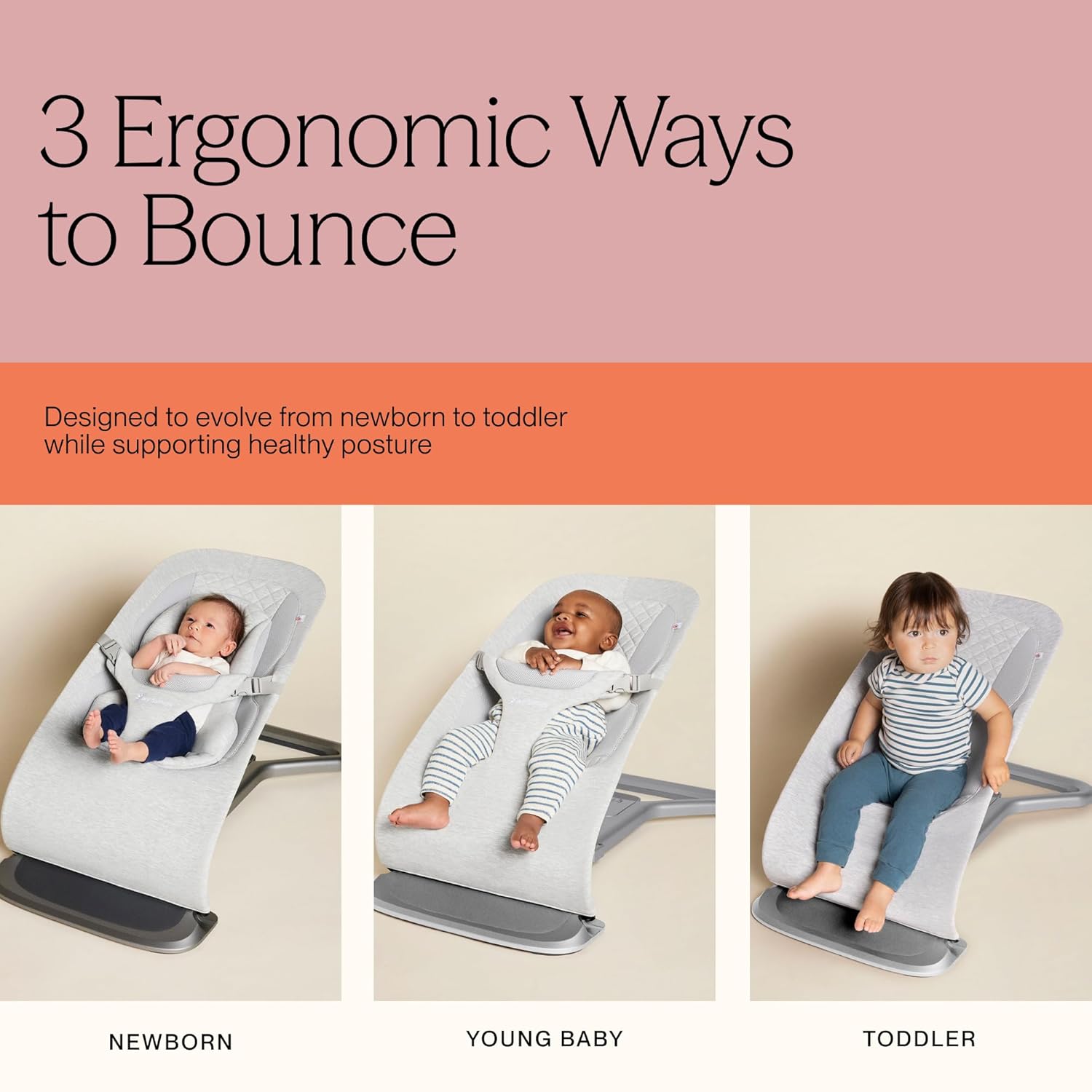 Ergobaby Evolve 3-in-1 Bouncer, Adjustable Multi Position Baby Bouncer Seat, Fits Newborn to Toddler, Charcoal