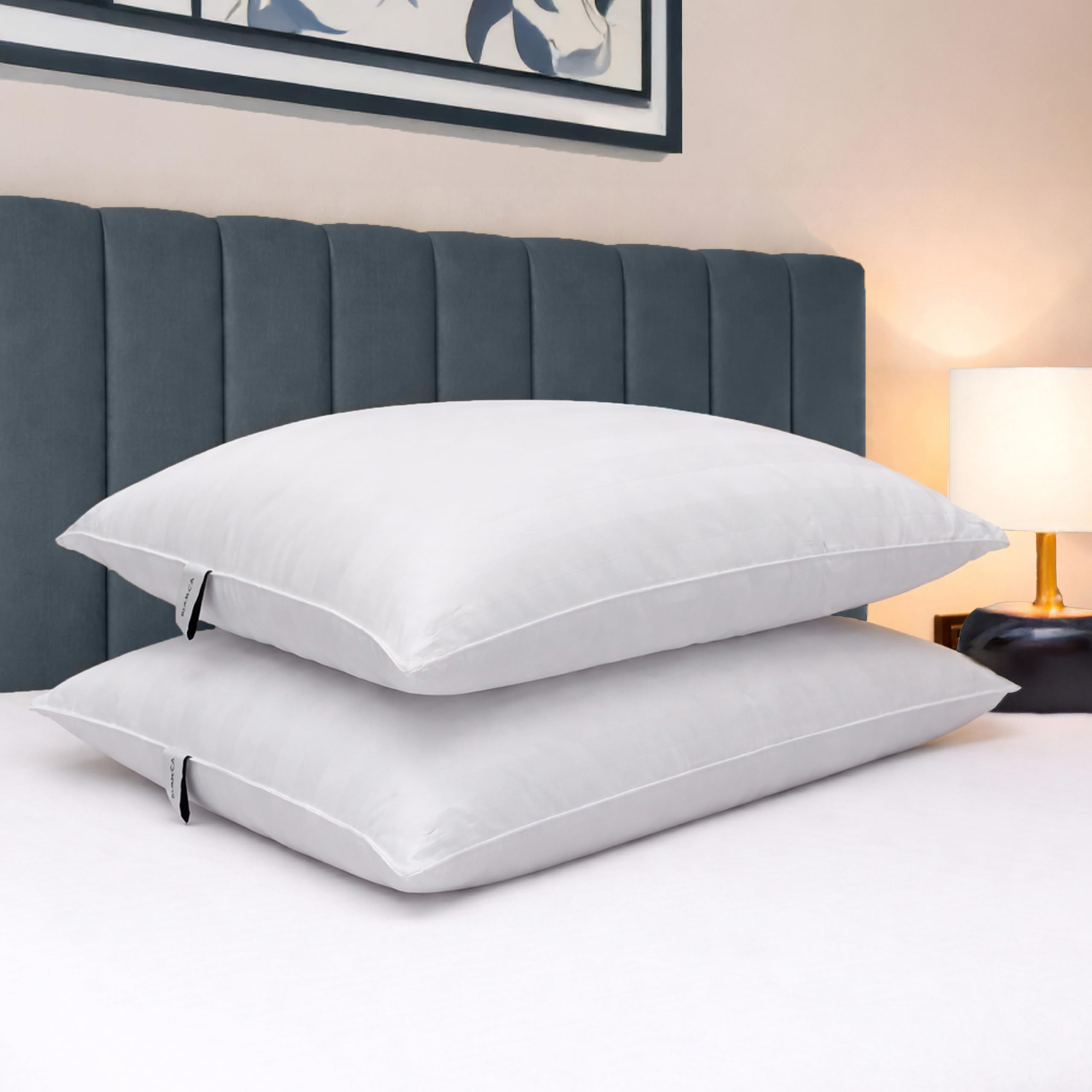 Bianca Fine Linens Premium 100% Cotton Stripe Pillow Pair White