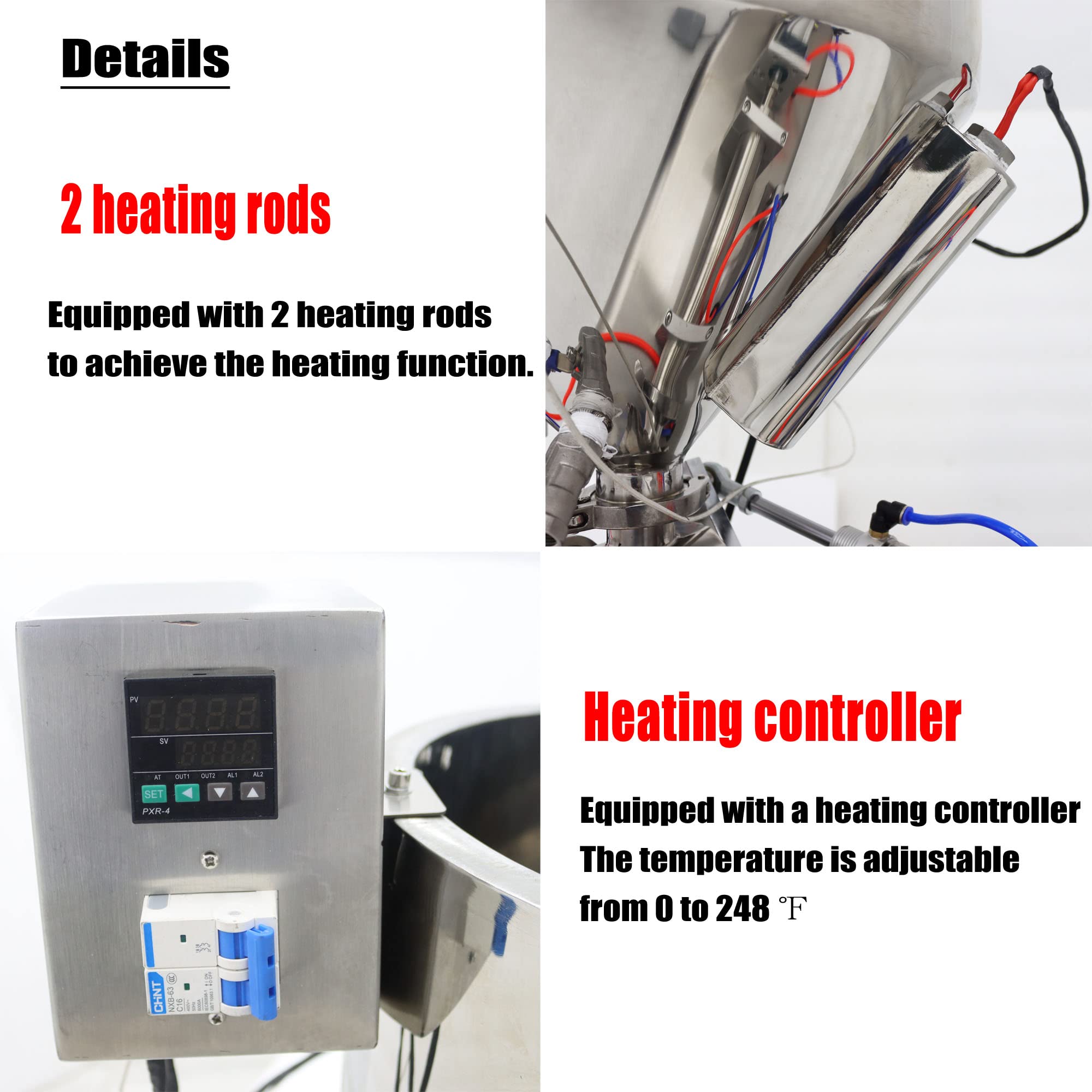 HQHAOTWU Paste Liquid Filling Machine Heating and Stirring Pneumatic Stainless Steel Filler One Nozzle for Water Oil Cream 100-1000ml 110V