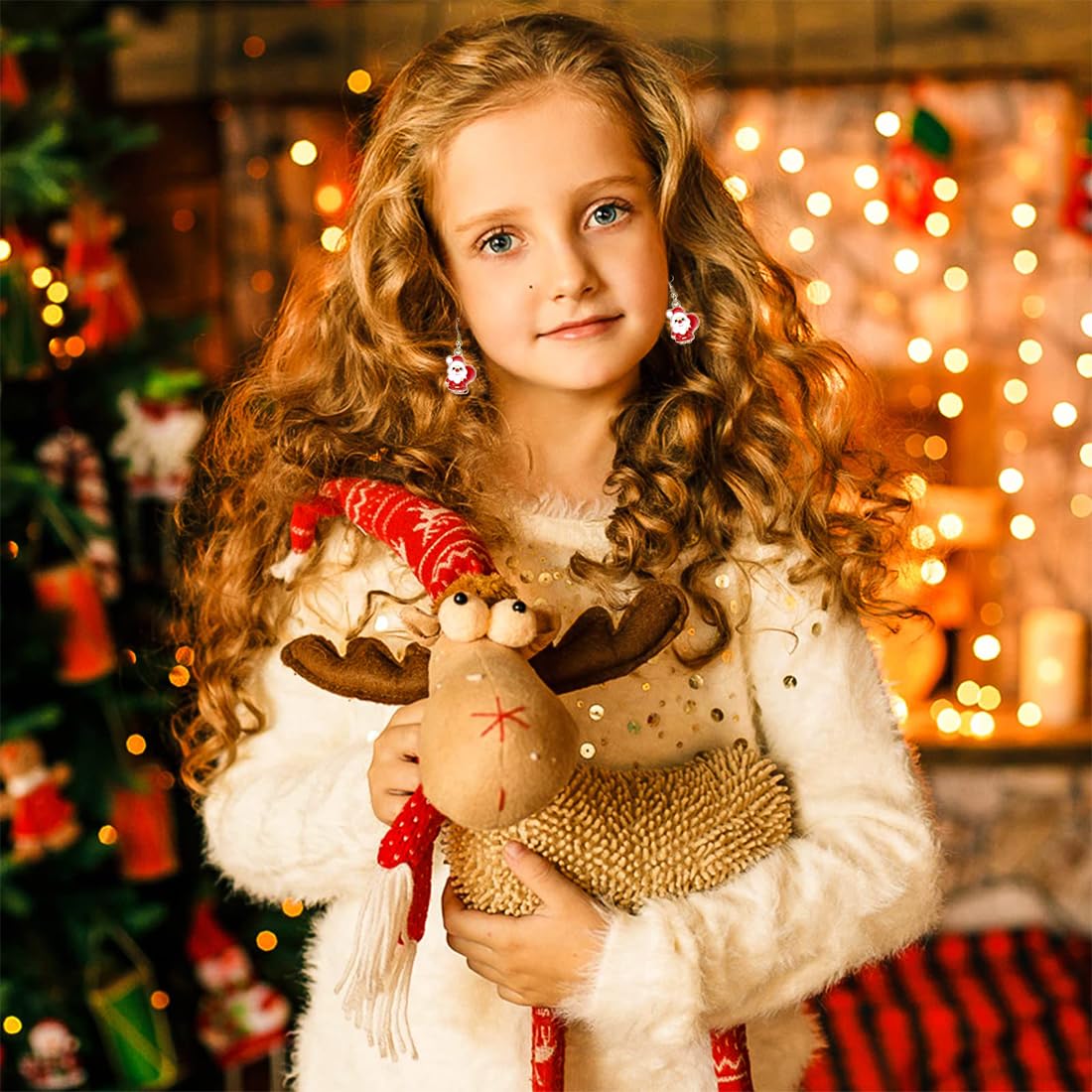 6 Paires Boucles d'Oreilles Pendantes de Goutte de Noël Stud de Noël Ensemble de Bijoux Boucles d'Oreilles de Cadeau de Noël pour Femmes Filles Enfants Bonhomme de Neige Flocon