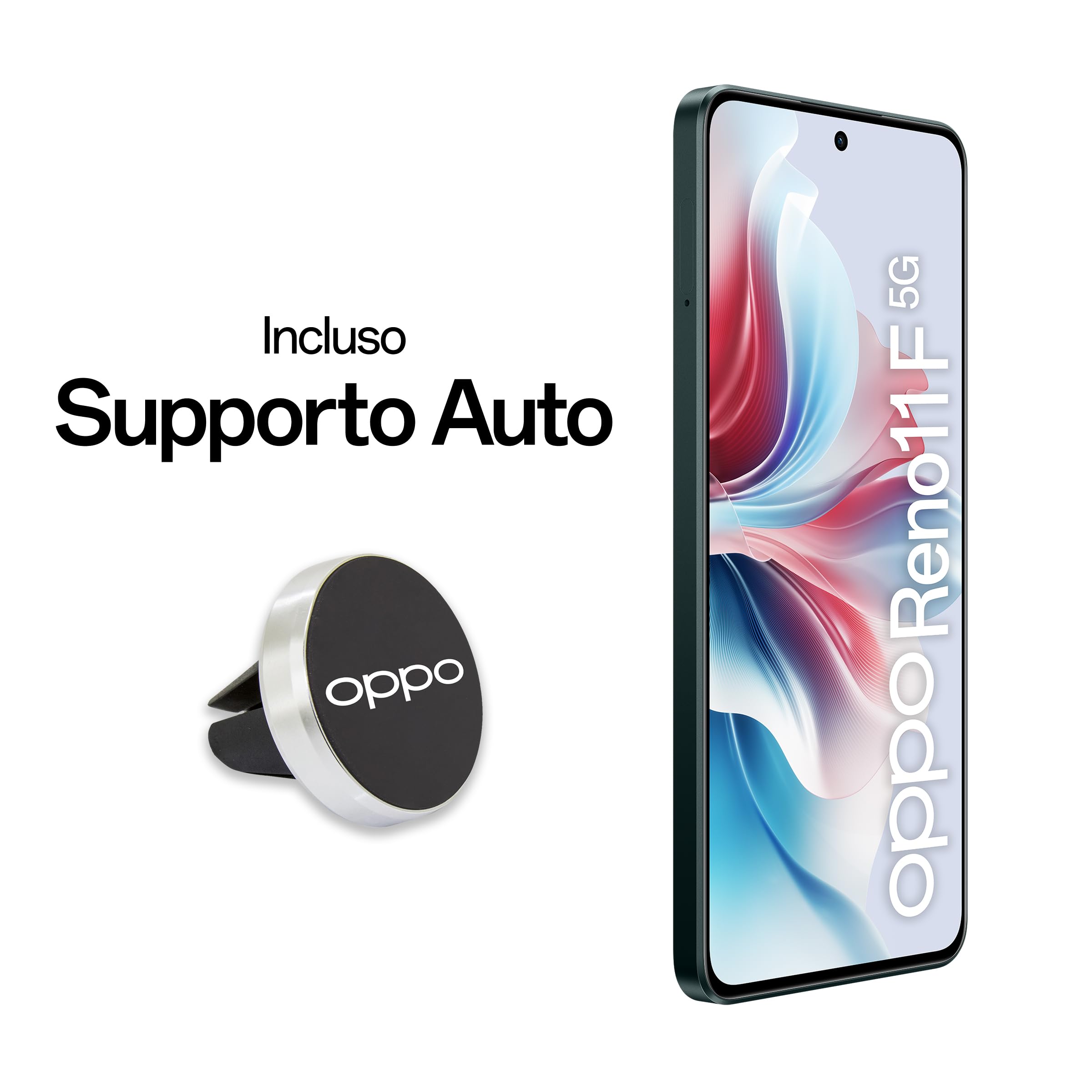 OPPO Reno11 F 5G Smartphone,Tripla fotocamera 64+8+2MP, Selfie 32MP, Display 6.7” 120HZ AMOLED FHD+, 5000mAh, RAM8(+4GB/6GB/8GB)+ROM256GB (esp2TB), Supporto Auto [Versione Italia], Palm Green