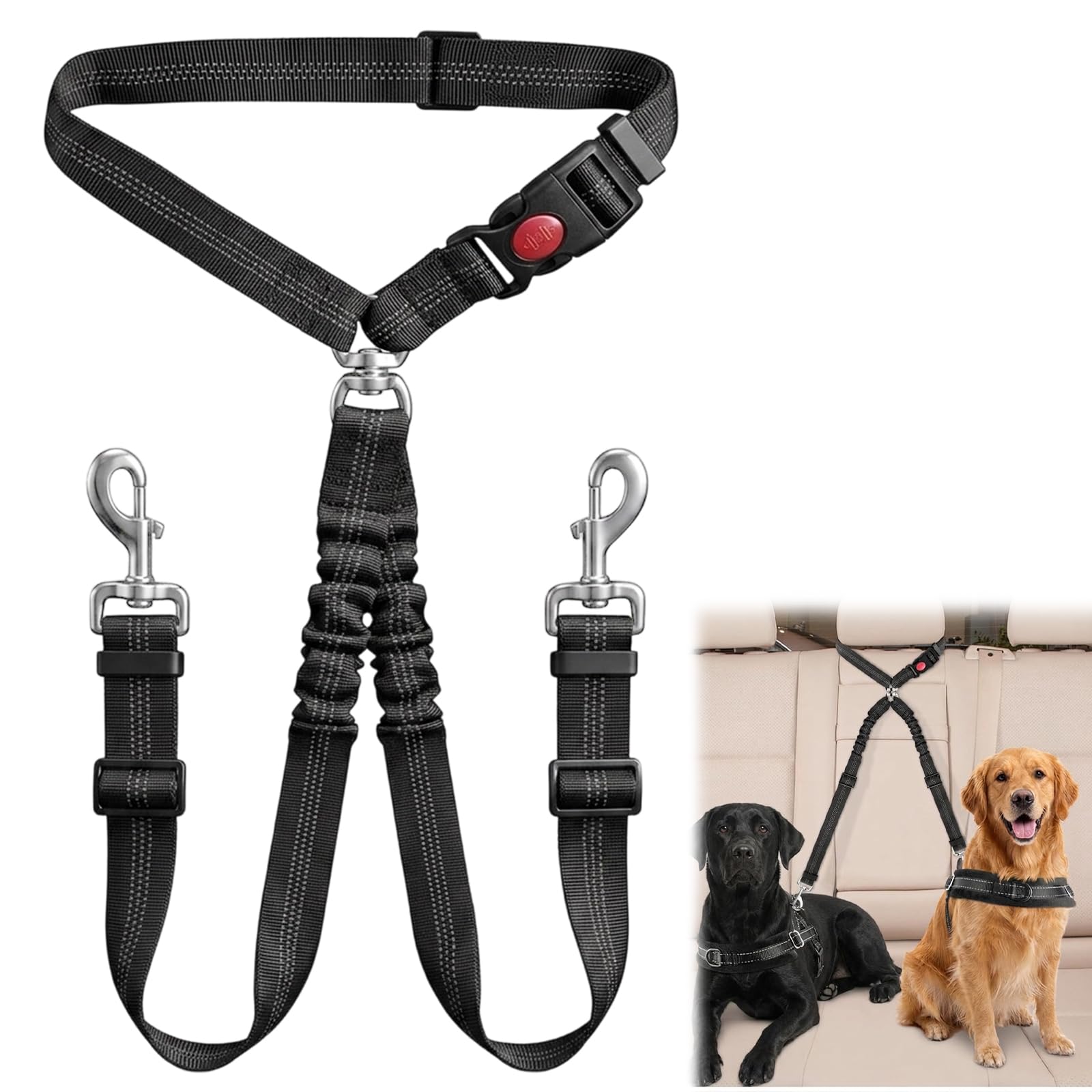 Dog Seatbelt, Reliable Pet Car Restraint Harness, Adjustable Vehicle Safety Lead for Dogs, Dog Car Seat Belt with Comfortable Padding and Durable Clip