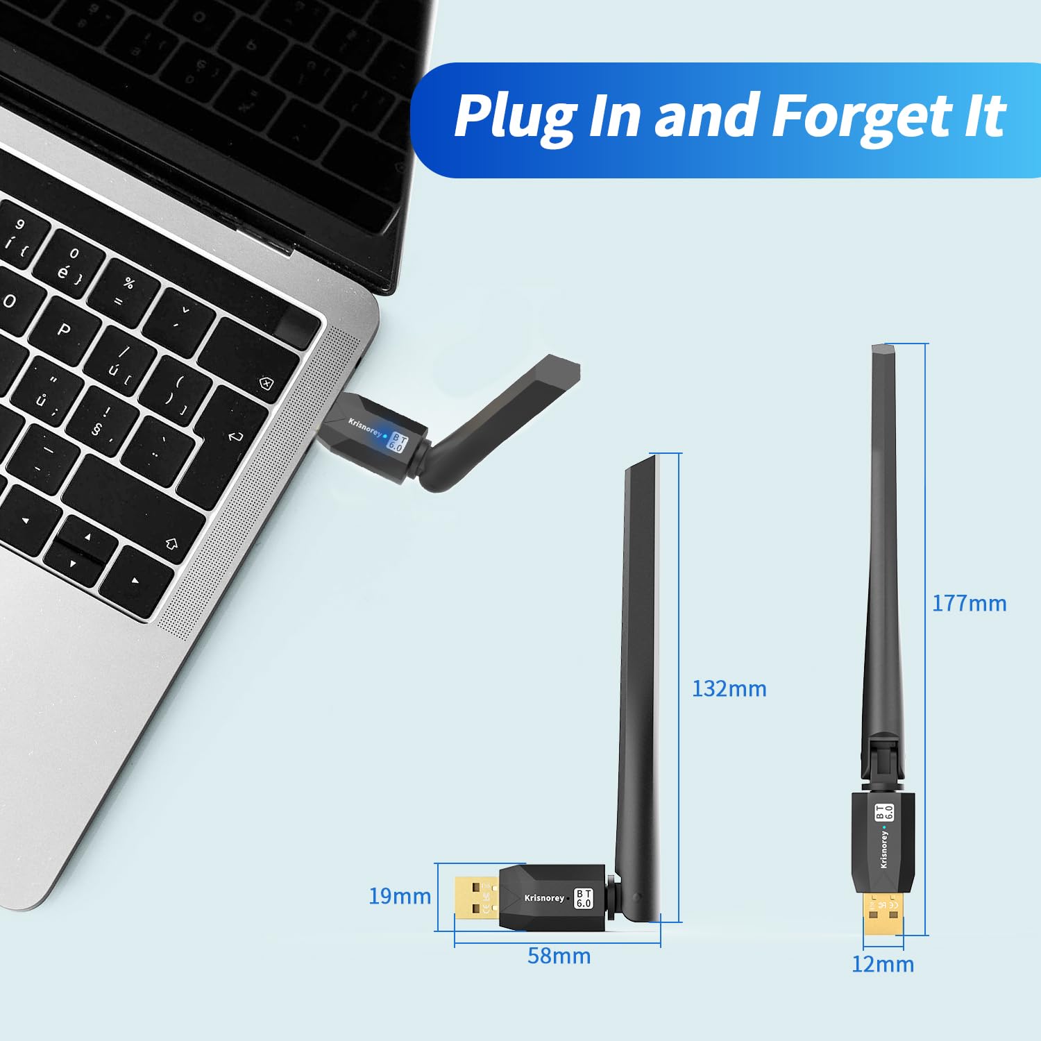 Adaptador Bluetooth 6.0 de largo alcance para PC, PA integrado para dongle USB inalámbrico de alta ganancia de 5 dBi para Windows 11/10/8.1, computadora de escritorio, Plug & Pair con