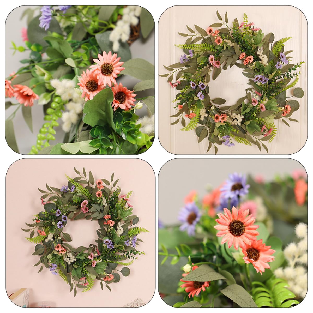 SHINEOFI Künstlicher Gänseblümchenkranz mit Eukalyptus Abschlussstimmung Dekoration für Sommerfest Hängender Seidenblumenkranz als Zeitlose Heim und Hochzeitsdeko