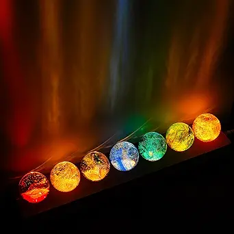 7 Chakra Crystals Spheres Sets 40mm Crystal Healing Ball with LED Wooden Stand for Meditation Night Light Decoration Balls for Home Office Decor Gifts