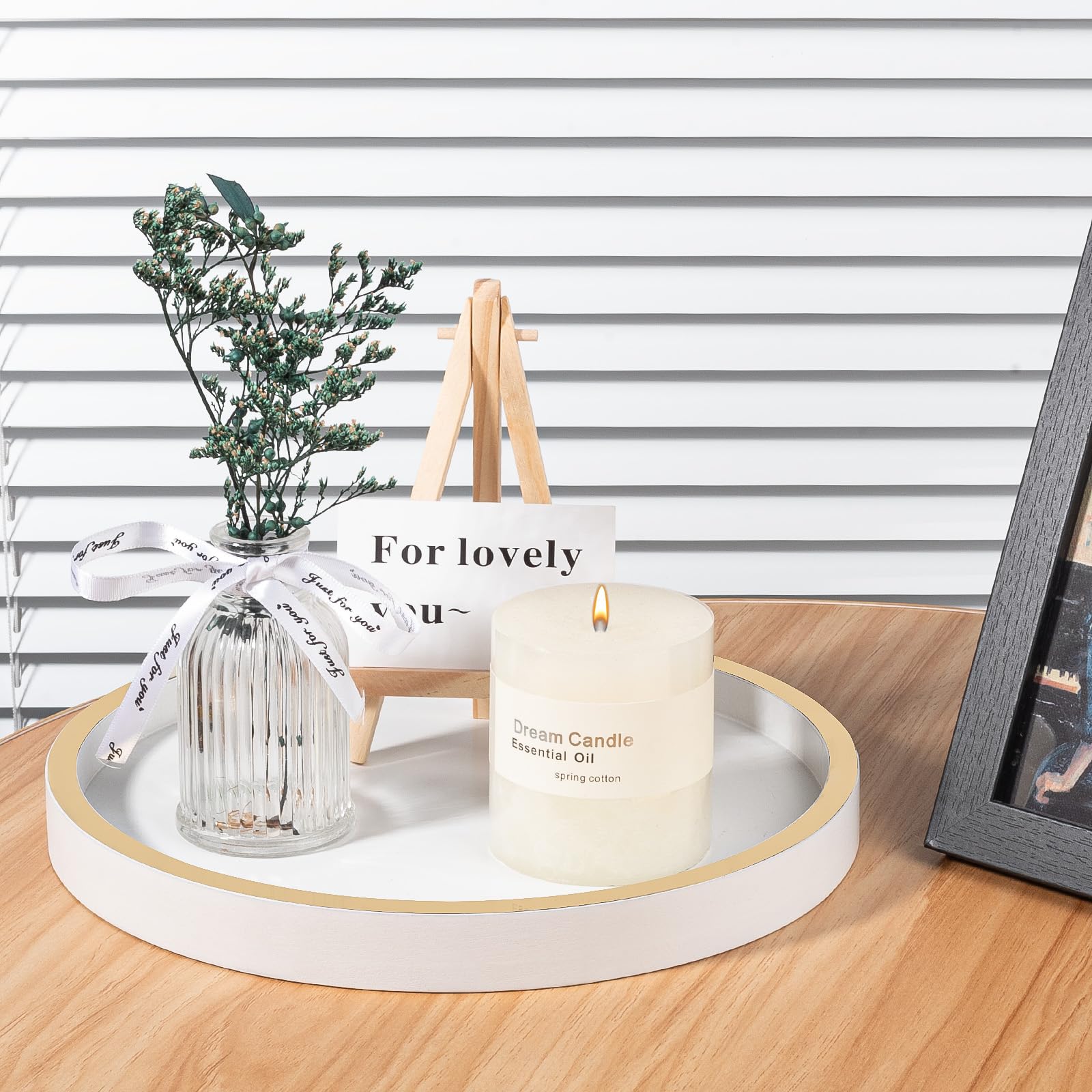 Wooden Decorative Round Perfume and Kitchen Soap Organizer Vanity Storage - Counter Tray, 10 Inch, White