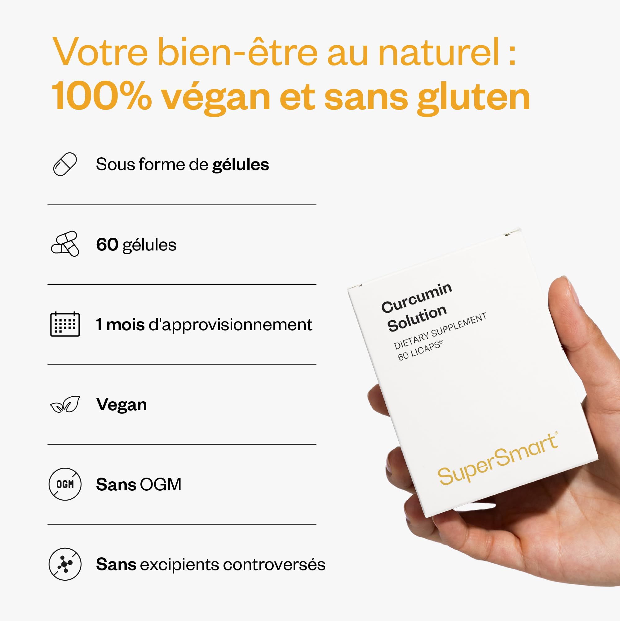 Supersmart - Tumeric Curcumin Solution - Curcuma - Conditionnement en Capsules LICAPS® (185 Fois plus Biodisponible que la Curcumine Classique) | Sans OGM - 60 Licaps