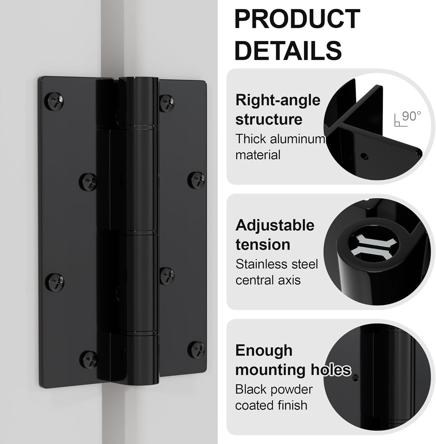 2PCS 5-3/4” Self Closing Aluminum Gate Hinges Fence Gate Hinge for Metal Vinyl Iron Wood Gates, Pool Gate Hinges Self Closing Force Adjustable Spring Loaded Hinges (2, Black)