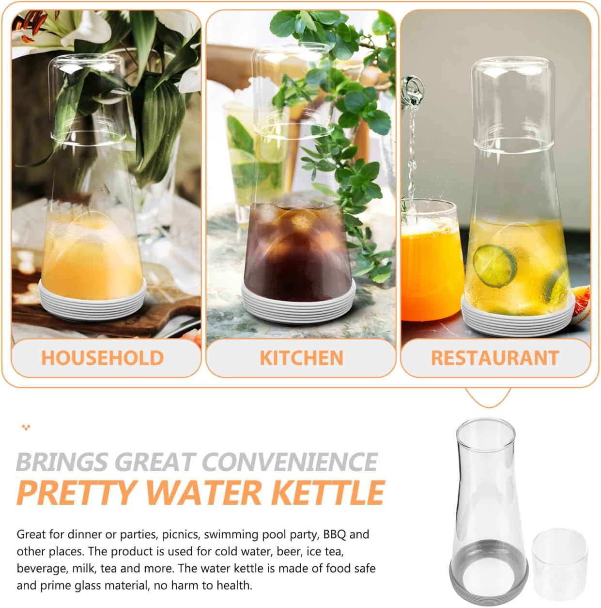 PRETYZOOM Bedside Water Pitcher with Cup Clear Glass Carafe for Cold Water Milk Iced Tea and Beverage Serving Transparent Bedroom Nightstand Home Accessory 8.85 X 3.74 X 3.74 in
