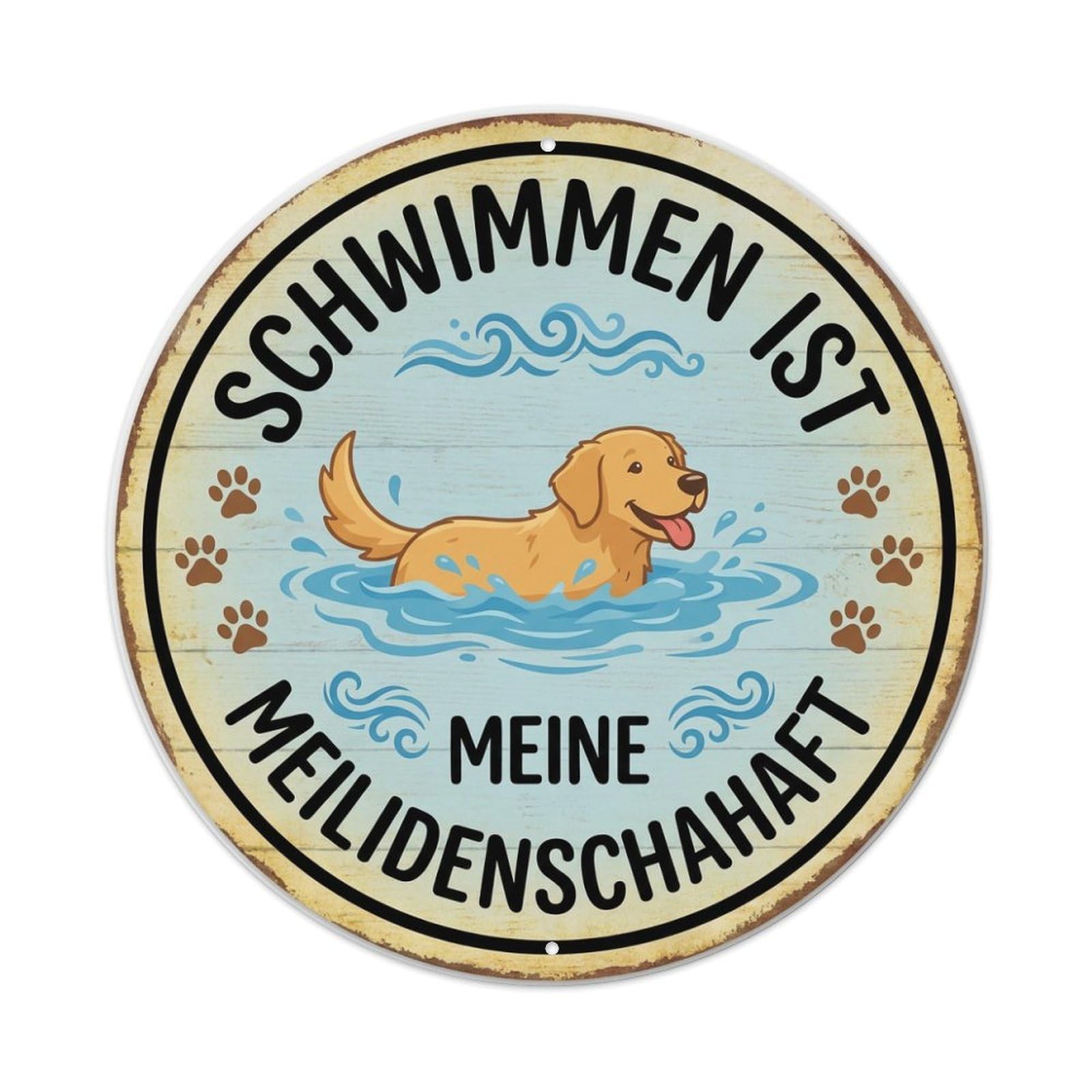 Fqcyn Style Dog Swimming Expert Round Wall Hanging Metal Tin Sign Plaque Wall Decor For Cafe, Club Bar, Office, Home Garden Round Metal Poster 8X8inch