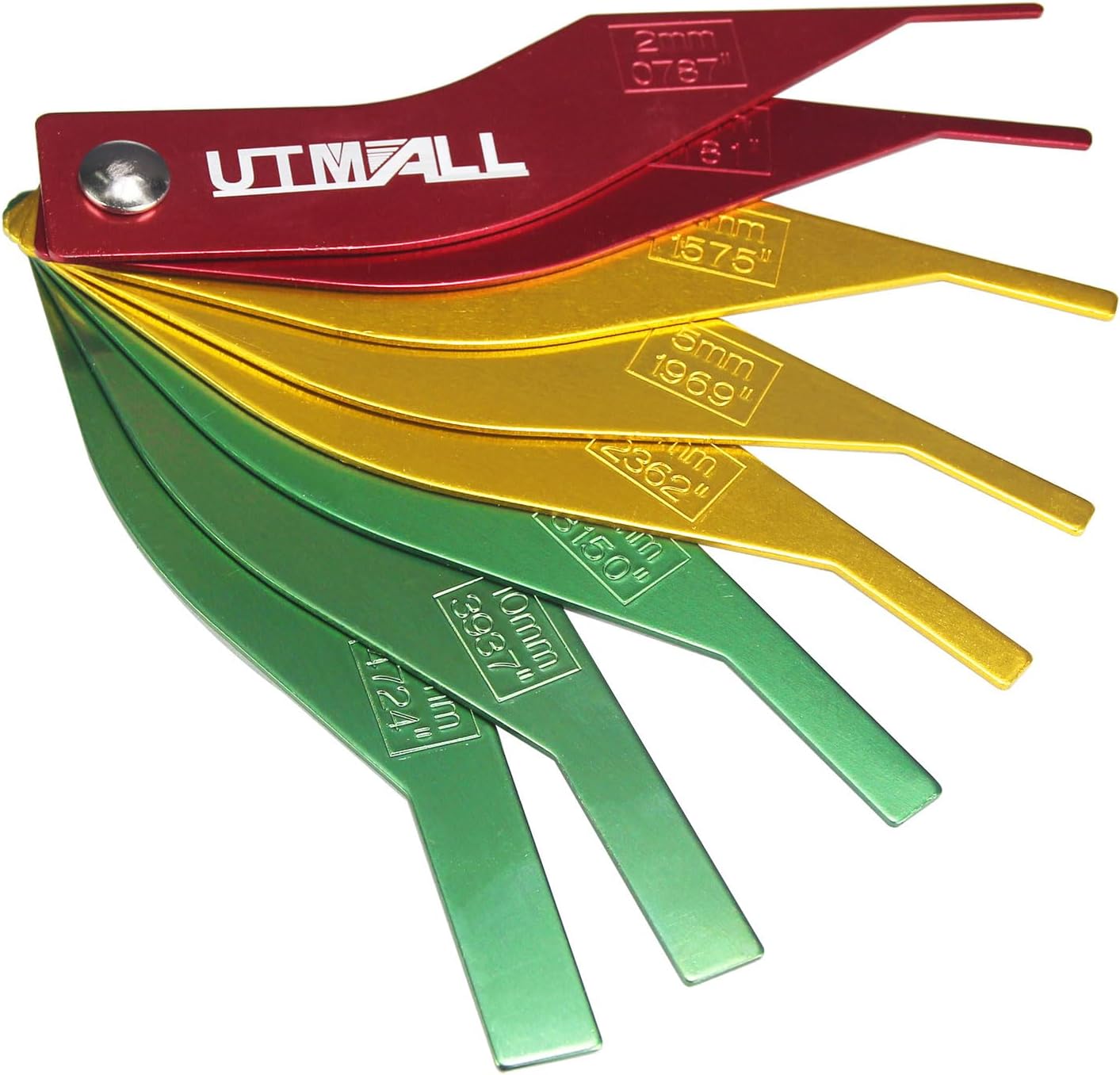 Brake Gauge Tool, Aluminium 8-Piece Set - Automotive Brake Pad Feeler Lining Thickness Gauge, Color Coded, SAE Metric Sizes - UT008, Truck Rear Application