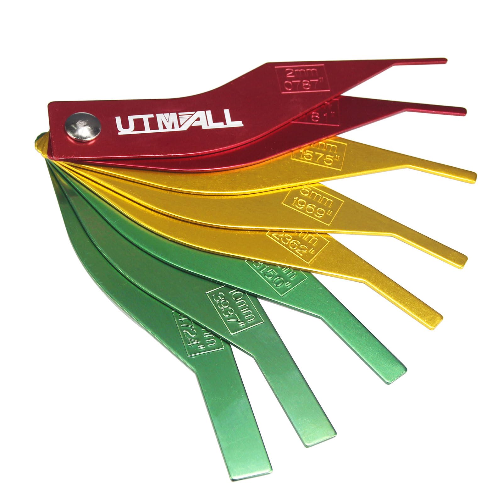 Brake Gauge Tool, Aluminium 8-Piece Set - Automotive Brake Pad Feeler Lining Thickness Gauge, Color Coded, SAE Metric Sizes - UT008, Truck Rear Application