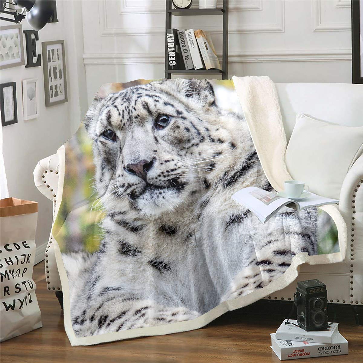 Tbrand Multi 19 Leopard Sherpa Fleece Throw Blanket - Wild Cheetah Animal Theme Plush For Sofa Couch Bed Room Decor - White Black Nature Warm Fuzzy Double 60"X79"
