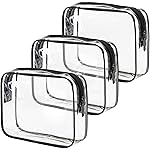 MODENGKONGJIAN TSA Approved Toiletry Bag, 3 Pcs Clear Toiletries Bags Quart Size Travel Makeup Cosmetic Bag for Women Men, Carry on Airport Airline Compliant Bag (Clear Black)