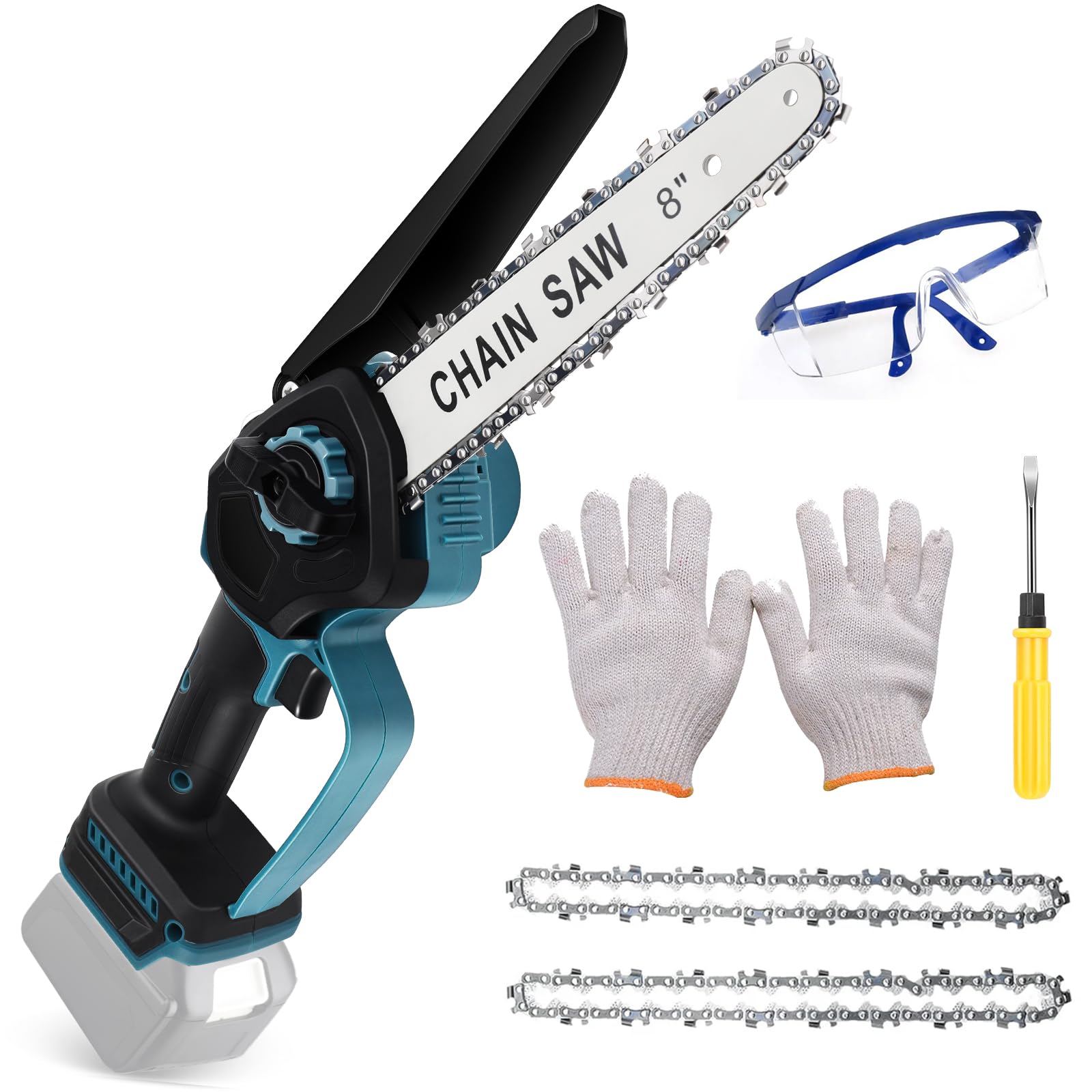 WingFly Mini Tronçonneuse à Batterie 8 Pouces Compatible avec Makita 18V, Tronçonneuse Sans Balais avec 2 Chaînes, Tronçonneuses à une Main pour l'élagage le Jardin (Sans Batterie)