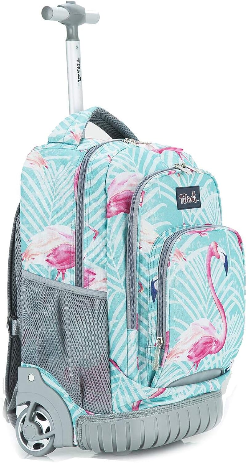  | Tilami Kids Rolling Backpack 18 inch Boys and Girls Laptop Backpack, Flamingos | Kids' Backpacks