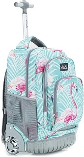 Tilami Kids Rolling Backpack 18 inch Boys and Girls Laptop Backpack, Flamingos