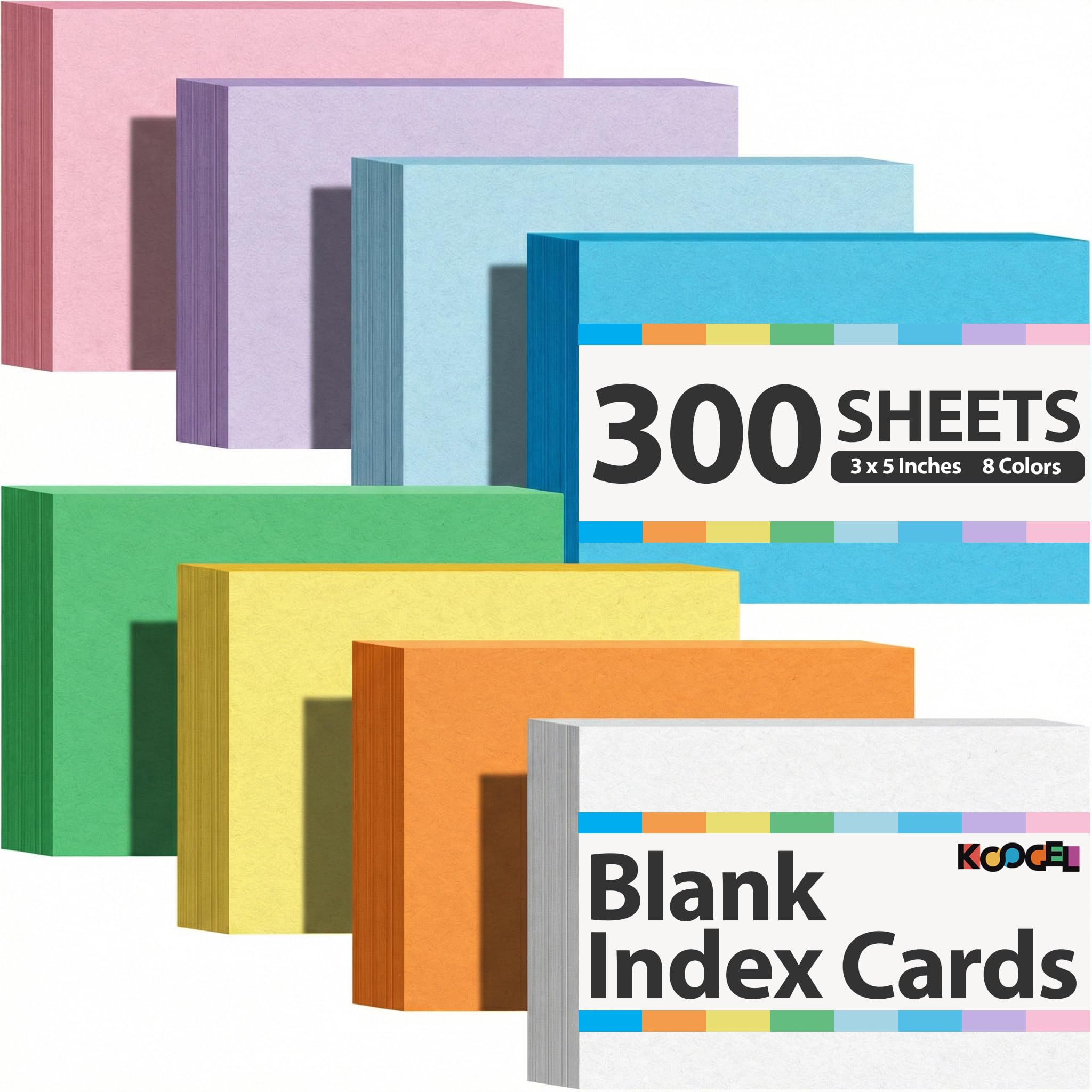 300PCS Colored Index Cards, 3x5 Inch Flash Cards Study Heavy Notecards for Studying School Office Learning Memo Scratch Pad, 8 Colors Notecards
