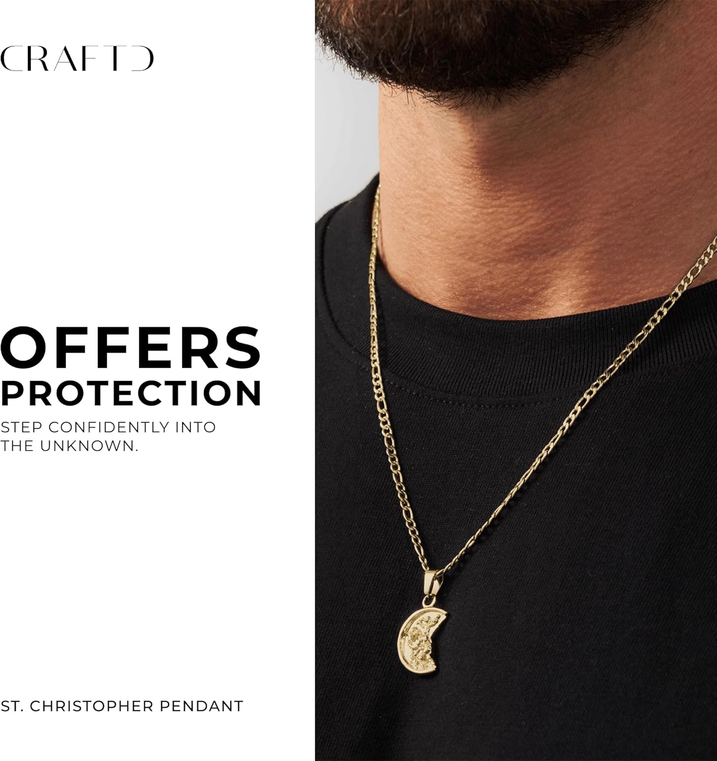 CRAFTD - St. Christopher Pendant Necklace - 20.5" Gold Chain Link with 20MM x 20MM Pendant - Waterproof, Heat & Sweat Resistant - Gifts for Men - Men's Jewelry - Image 2