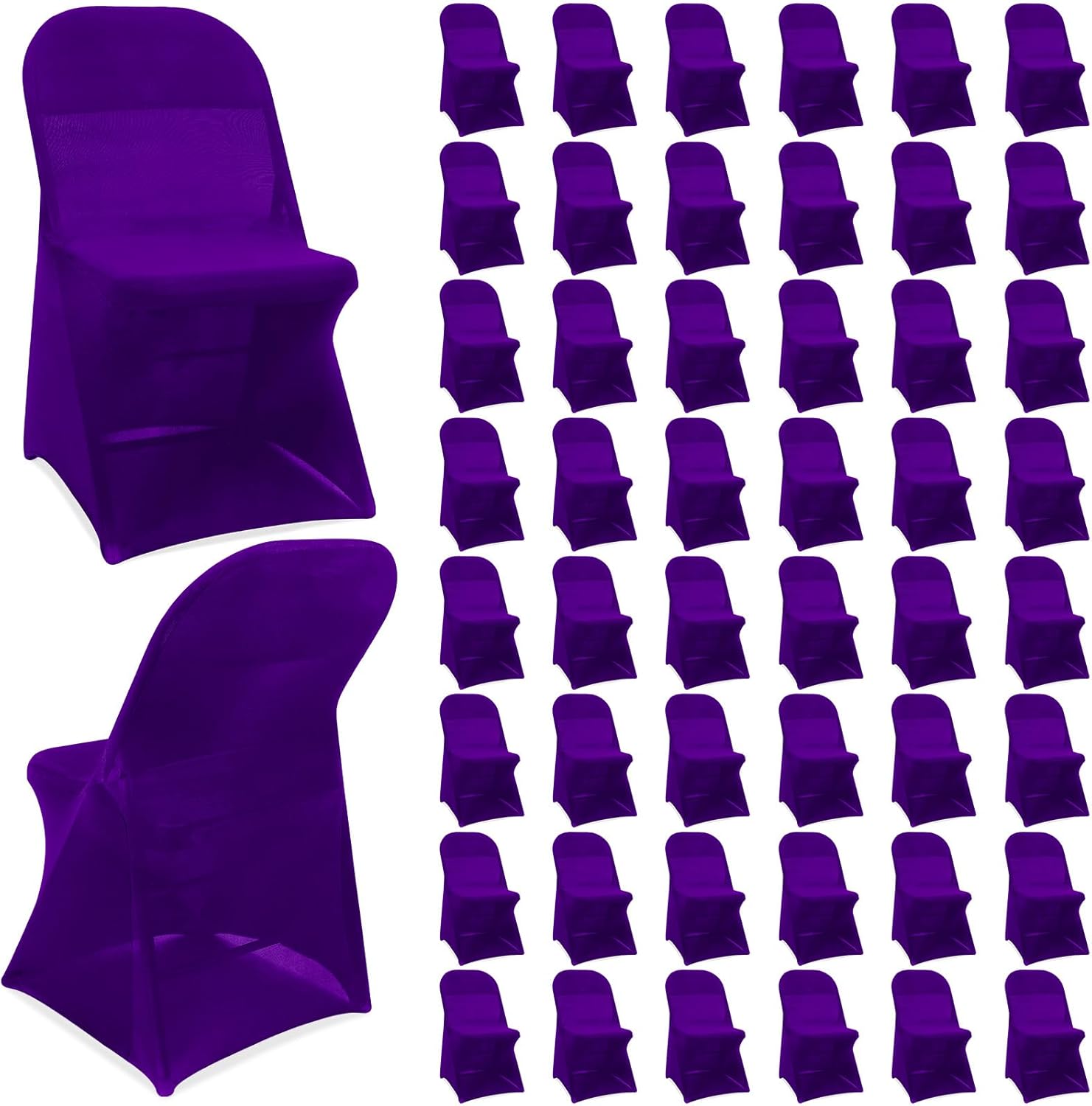 Newwiee Spandex Chair Covers Bulk - Stretch Folding Flat Front Fitted Universal Chair Protector Pack Removable Washable for Wedding Party Dining Banquet Event(Purple,50 Pcs) Purple 50
