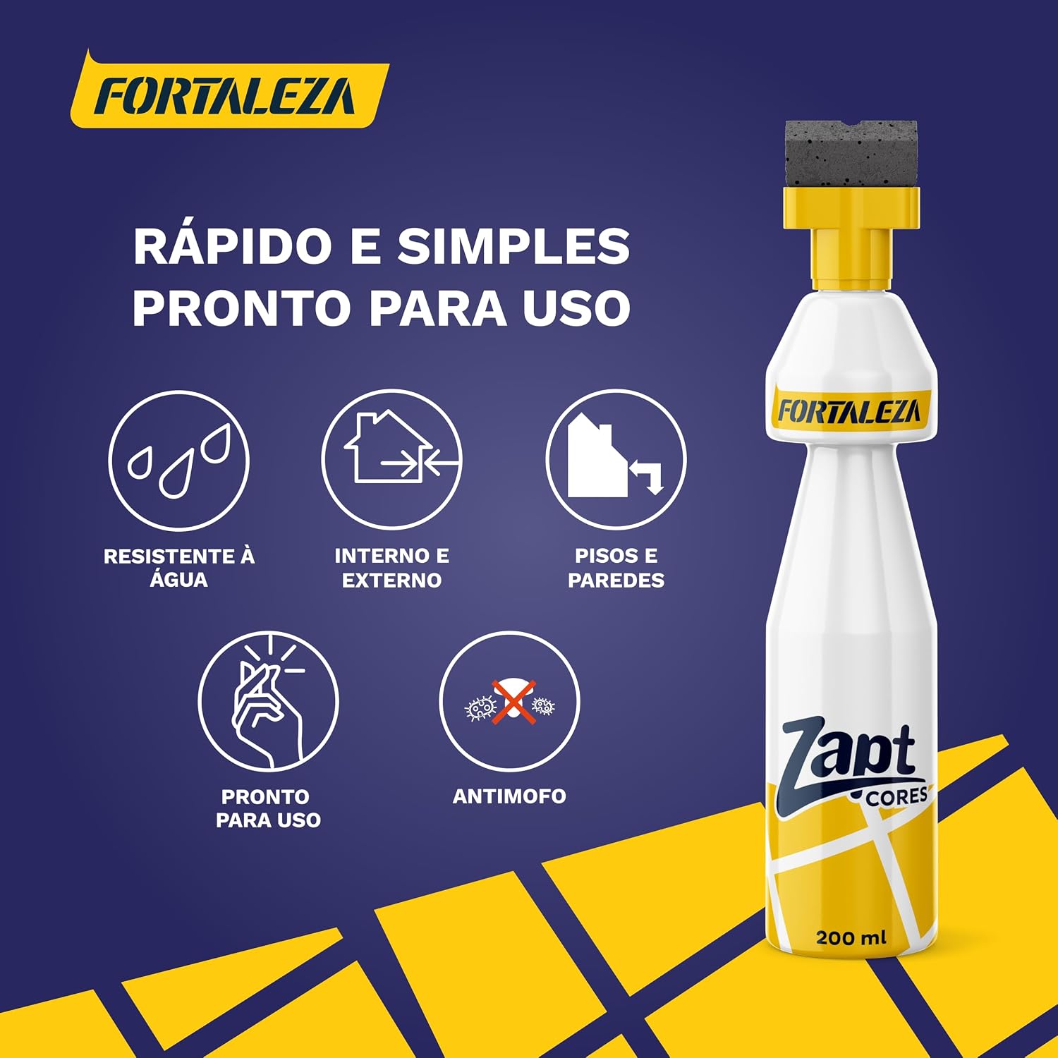 FORTALEZA Zapt Cores Branco – Tinta para Rejunte Acrílico Líquido – Renovador de Cor com Alta Cobertura – Para Cerâmica, Porcelanato e Pastilhas – Uso Interno e Externo – 200ml