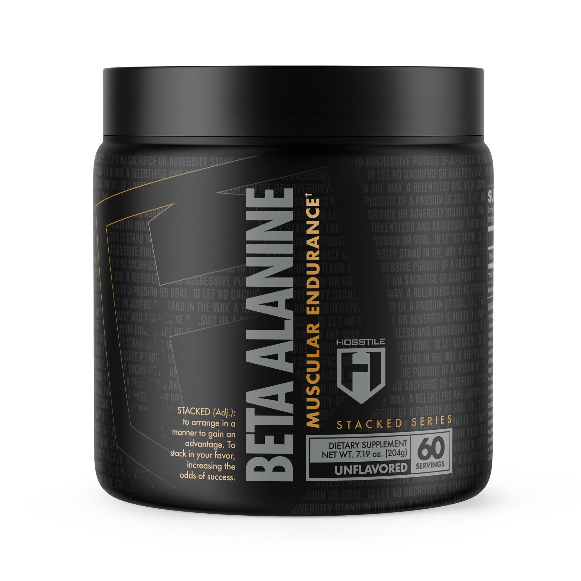 HOSSTILE Beta-Alanine Powder, Pre Workout, Delays Muscular Fatigue, Increases Strength & Performance, Unflavored, 60 Servings