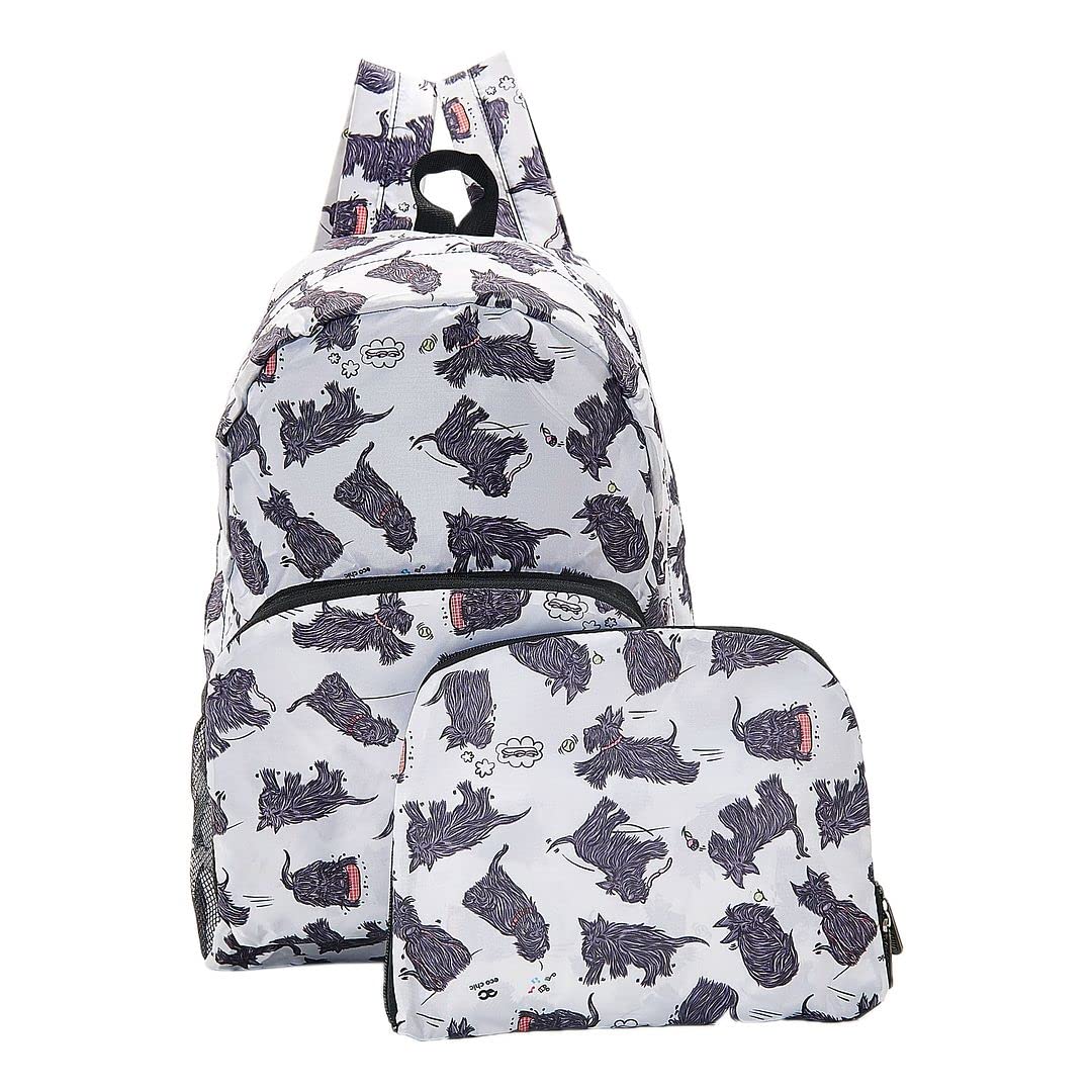 ECO CHIC Lightweight Foldable Backpack | Durable Water Resistant Rucksack | Daypack for Walking Hiking Camping Travelling | Made from Recycled Plastic Bottles (Scatty Scotty White)